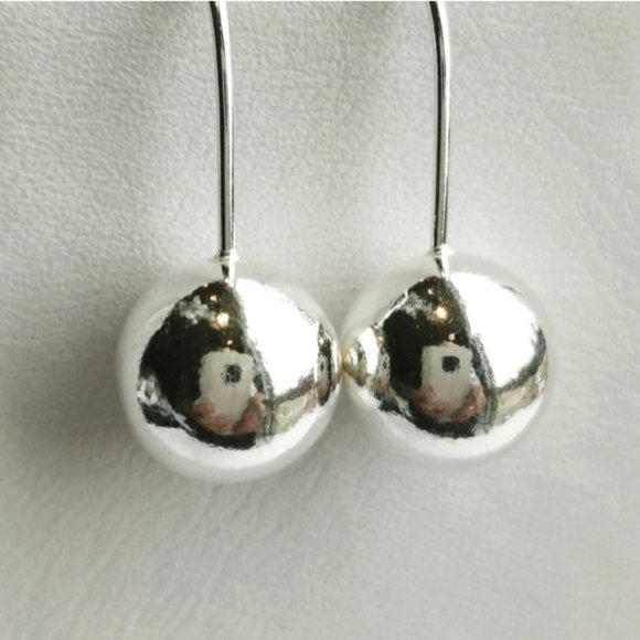Sterling Silver bead ball drop earrings 10mm 🆕 - Picture 10 of 10